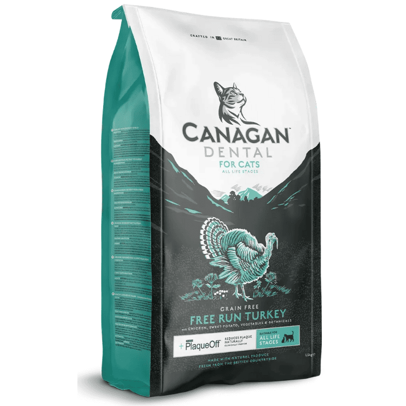 CANAGAN Dental Cat All Life Stages Free Run Turkey 4 kg | Hrana uscata fara cereale pentru Pisici cu Curcan | ProDen PlaqueOff pentru controlul placii dentare