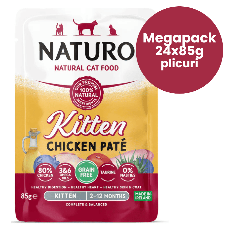 NATURO Kitten Grain Free Pate cu Pui Megapack 24x85 g | Hrana Umeda Completa fara Cereale 100% Naturala pentru Pisici Junioare