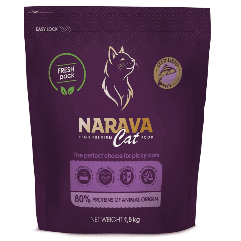 NARAVA High Premium Cat Sterilised cu Peste 1.5 kg | Hrana Uscata pentru Pisici Sterilizate Adulte | Controlul Greutatii si Nutritie Echilibrata