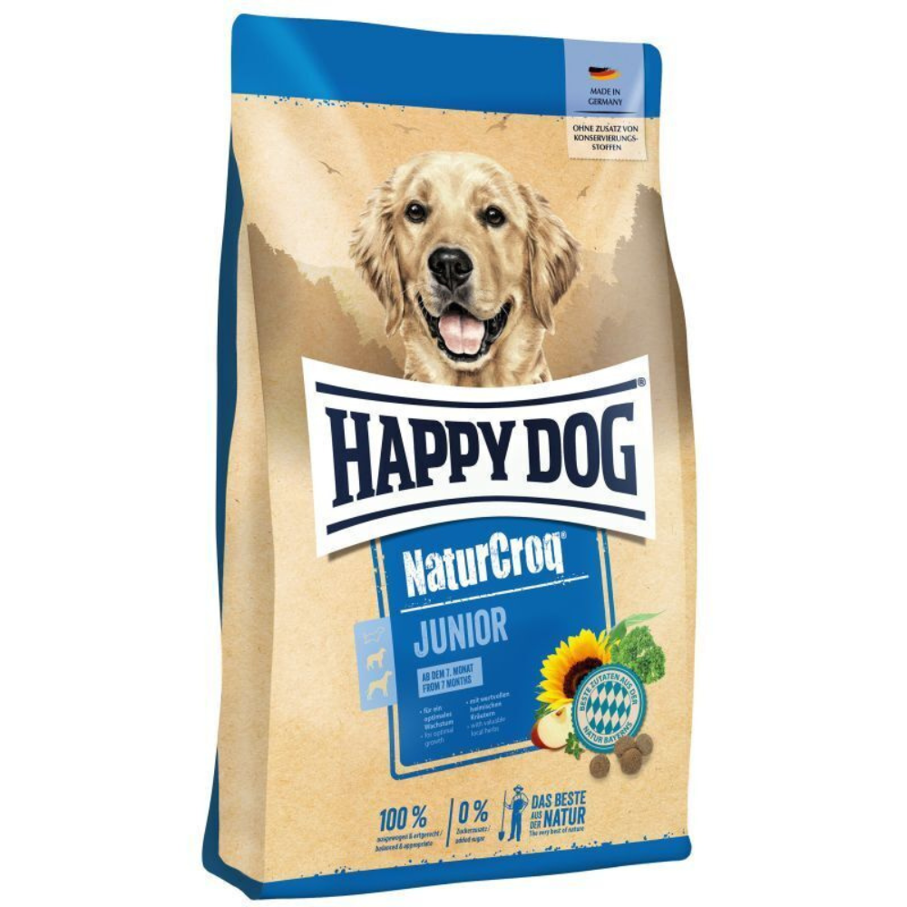 HAPPY DOG NaturCroq Junior – Hrană Uscată Premium pentru Câini Junior (7 luni - 1 an), Creștere Armonioasă și Sănătoasă, 15 kg