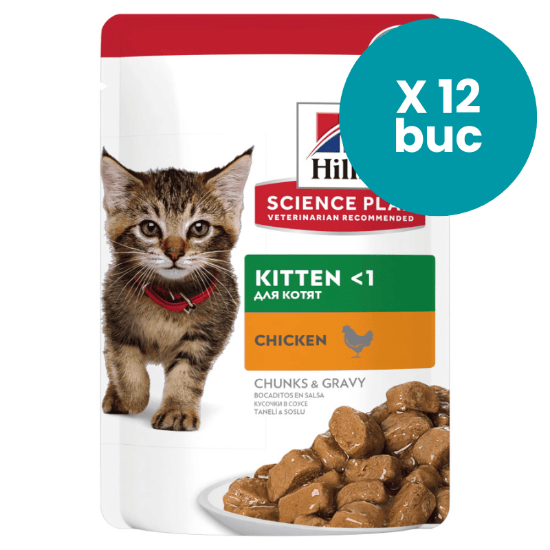 HILL'S Science Plan Kitten cu Pui, Box 12x85 g – Hrană Umedă pentru Pisoi și Pisici Gestante sau Lactante, Suport pentru Creștere Sănătoasă, Imunitate și Energie