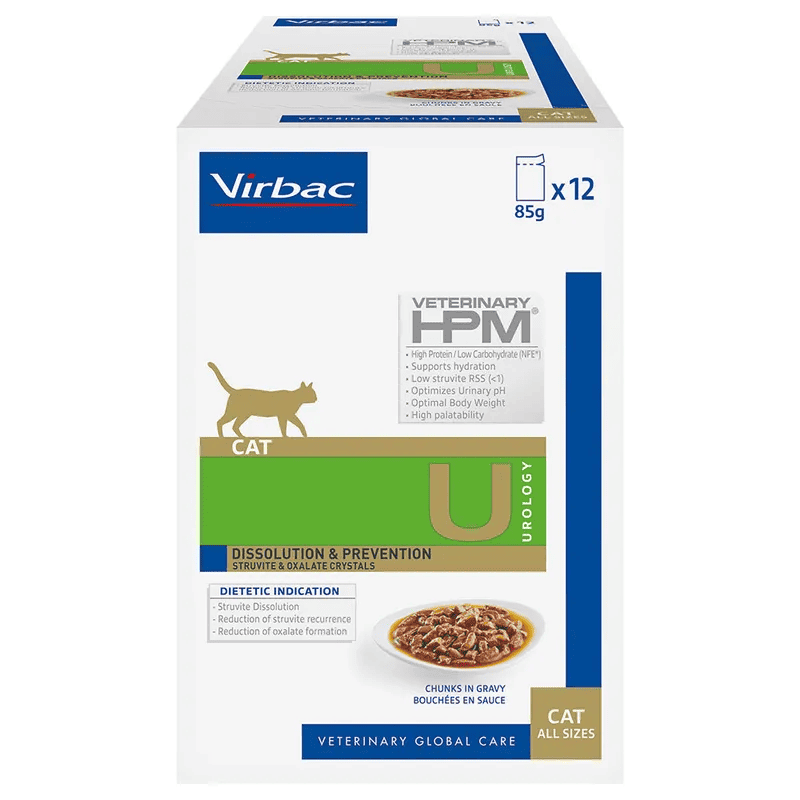 VIRBAC Veterinary HPM Cat Urology Dissolution & Prevention Chunks in Gravy 12x85g | Hrana Umeda Dietetica pentru Pisici cu Afectiuni Urinare