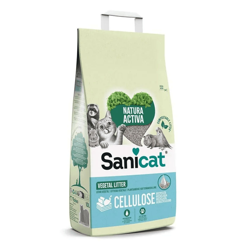 SANICAT Asternut pentru Litiera Pisicii din Celuloza 10 L | Absorbtie pana la 500%, Neutralizare Mirosuri