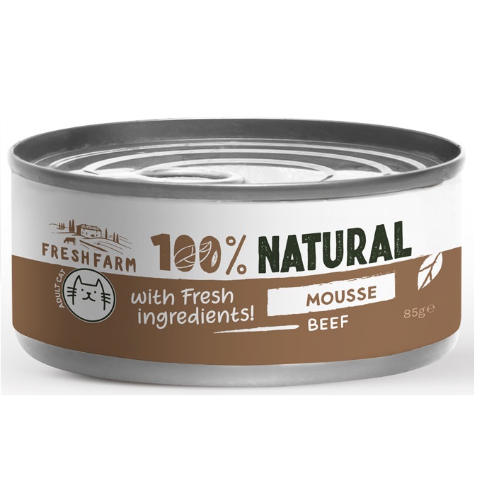 FRESH FARM Mousse Pate, cu Vita si Pui, 85 g - Hrana Umeda Fara Cereale pentru Pisici, Textura Fina de Pate