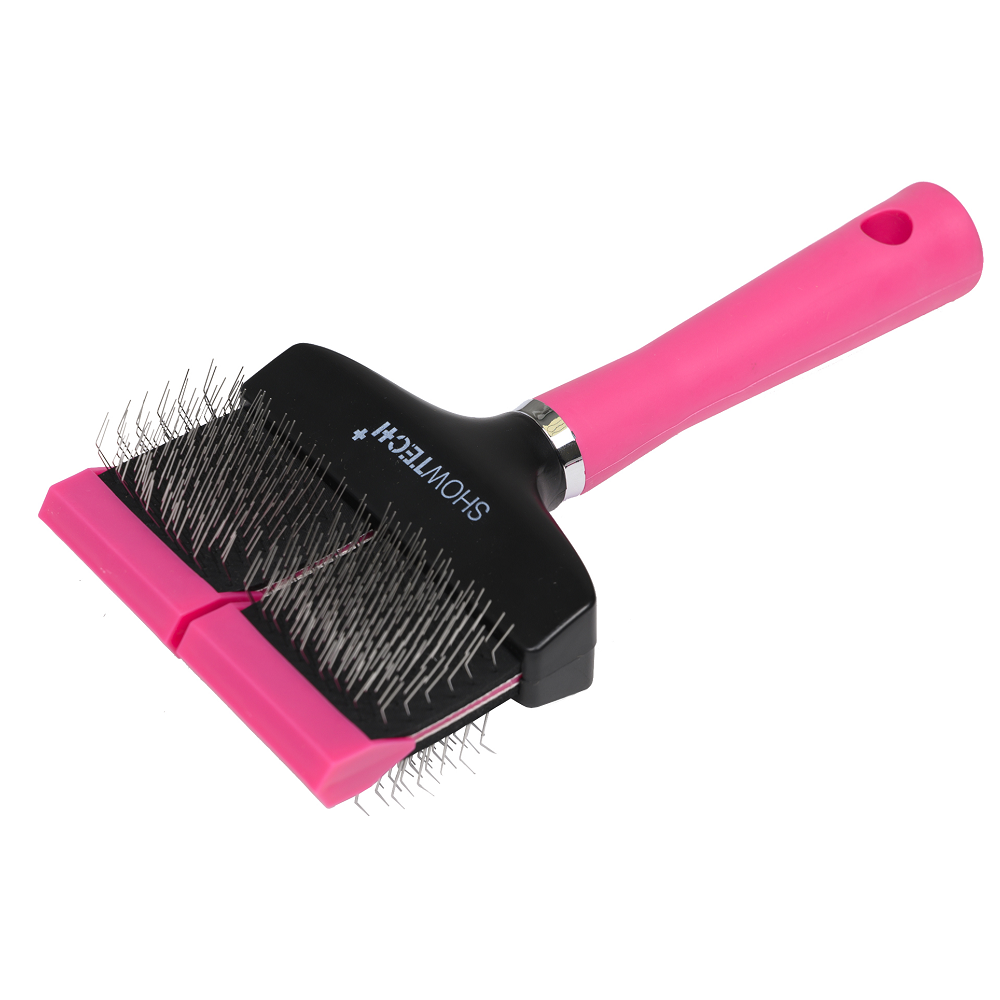 SHOWTECH+ Flex Groom Double Soft | Perie Slicker Profesionala Dubla cu Doua Fete Active pentru Blana Fina, Moale sau Sensibila la Caini