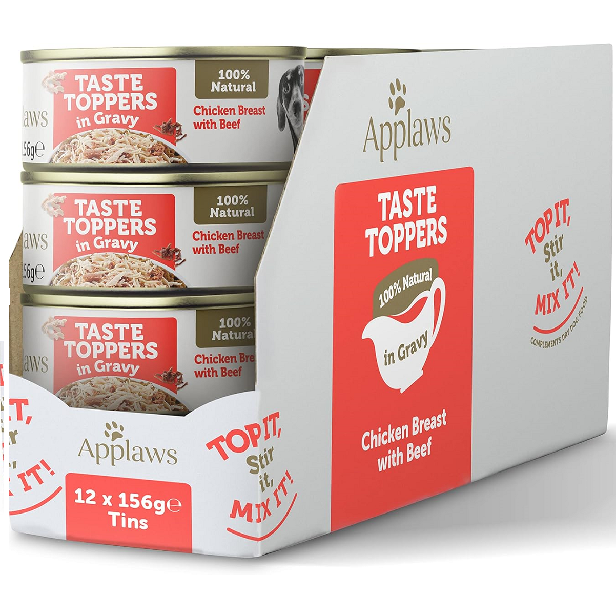 APPLAWS 100% Natural, Bax Conserve Hrana Umeda Caine, Piept de Pui si Vita, in Sos, 12x156g