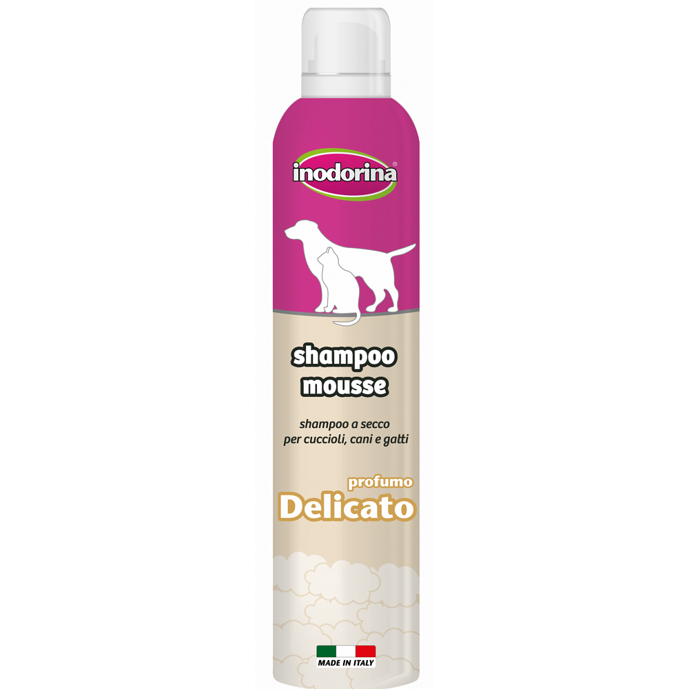 INODORINA Shampoo Mousse, cu Parfum Delicat, Sampon Spuma Curatare Fara Apa Blana Caini si Pisici, 300ml