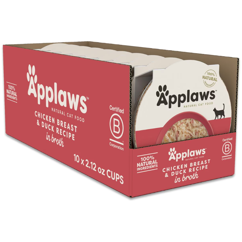 APPLAWS 100% Natural, Bax Hrana Umeda Pisici, Piept de Pui si Rata 10x60g
