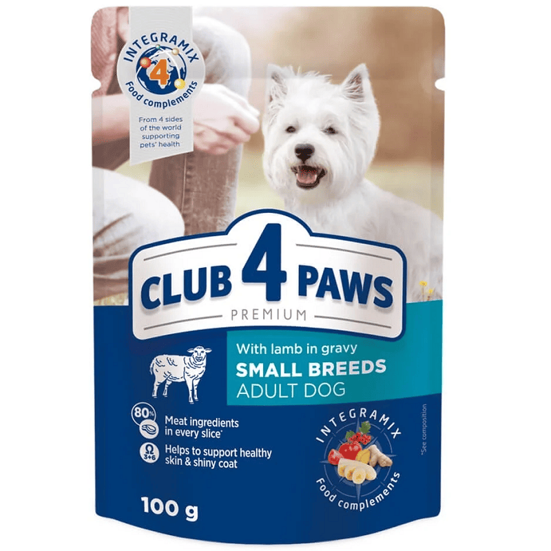 CLUB 4 PAWS Adult Mini Hrană Umedă Premium cu Miel 100 g | pentru Câini Adulți de Talie Mică