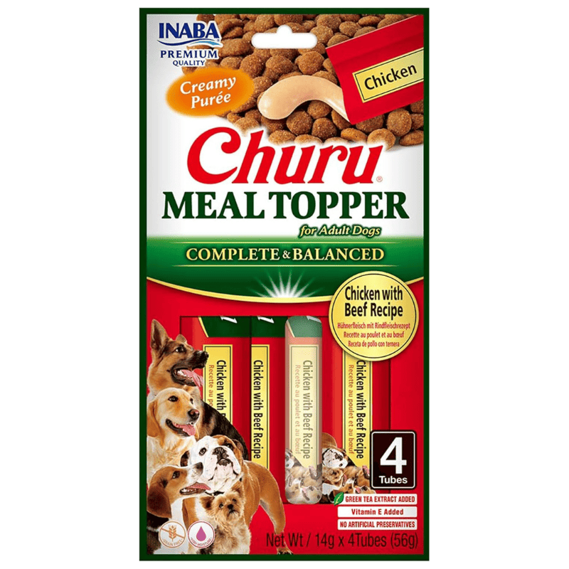 CHURU Meal Topper Chicken with Beef Recipe 4x14 g | Recompensa Cremoasa fara Cereale pentru Caini | Reteta cu Pui si Vita