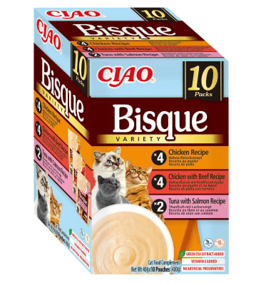 CIAO Churu Bisque Variety cu Pui, Pui cu Vita si Ton cu Somon 10x40 g | Hrana Umeda Complementara pentru Pisici | Fara Cereale, Sanatoasa, Cremoasa si Delicioasa