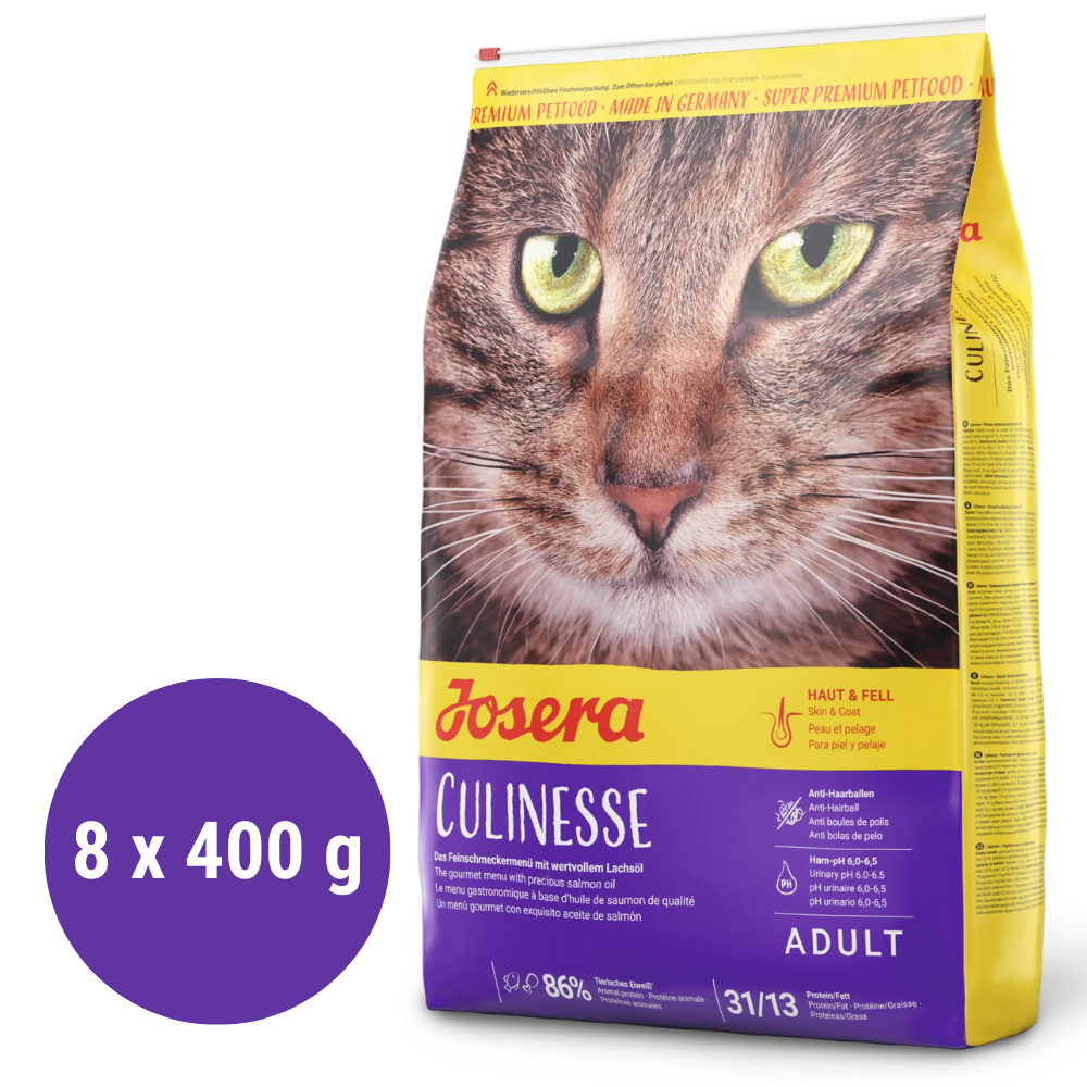 JOSERA Culinesse cu Somon, Set 8x400g – Hrană Uscată Premium pentru Pisici Adulte Pretentioase, Digestie Sănătoasă si Blană Strălucitoare