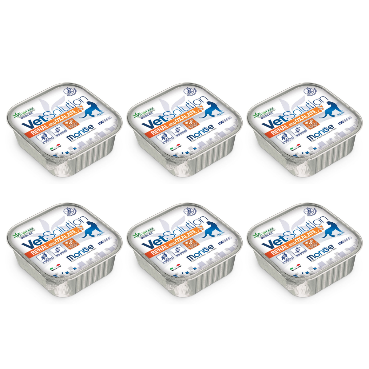 MONGE VETSOLUTION Renal and Oxalate Feline, Set Conserve Hrana Umeda Pentru Pisici cu Afectiuni Renale sau Urinare, 6x100g