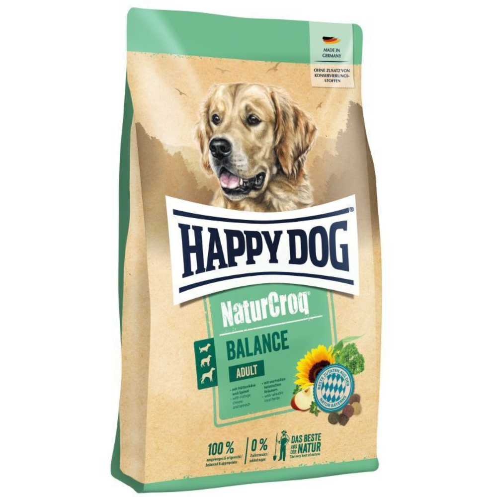 HAPPY DOG NaturCroq Balance, cu Branza de Vaci si Spanac – Hrană Uscată Premium pentru Câini Adulți, Digestie Ușoară și Nutriție Echilibrată, 4 kg