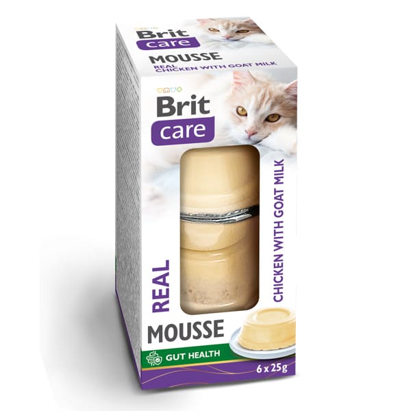BRIT CARE Cat Mousse Real cu Pui si Lapte de Capra 6x25 g | Hrana Umeda Complementara pentru Pisici (pateu fin)