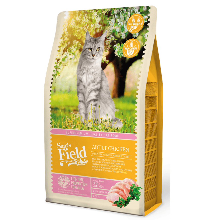 SAM'S FIELD Cat Adult Chicken 2,5 kg | Hrana Uscata Superpremium pentru Pisici Adulte | Vitalitate, Digestie Usoara si Blana Sanatoasa | Cu Pui Proaspat si Orez 