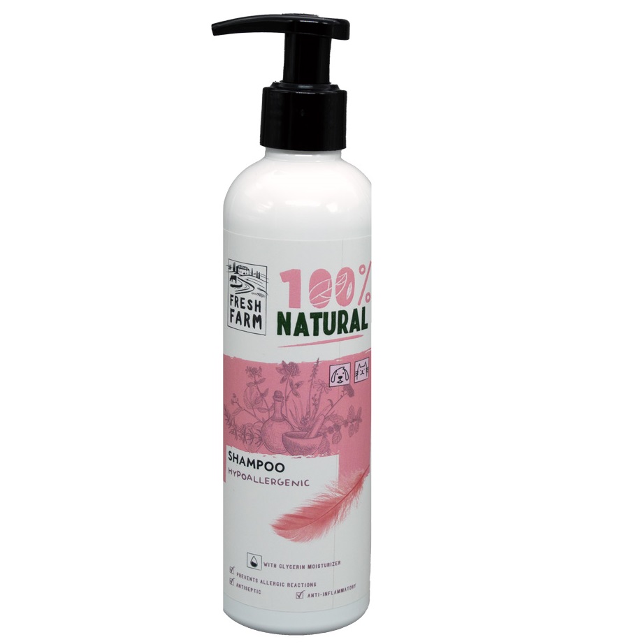 FRESH FARM Hypoallergenic Shampoo 250 ml – Sampon Hipoalergenic cu Extracte Naturale pentru Caini si Pisici cu Piele Sensibila