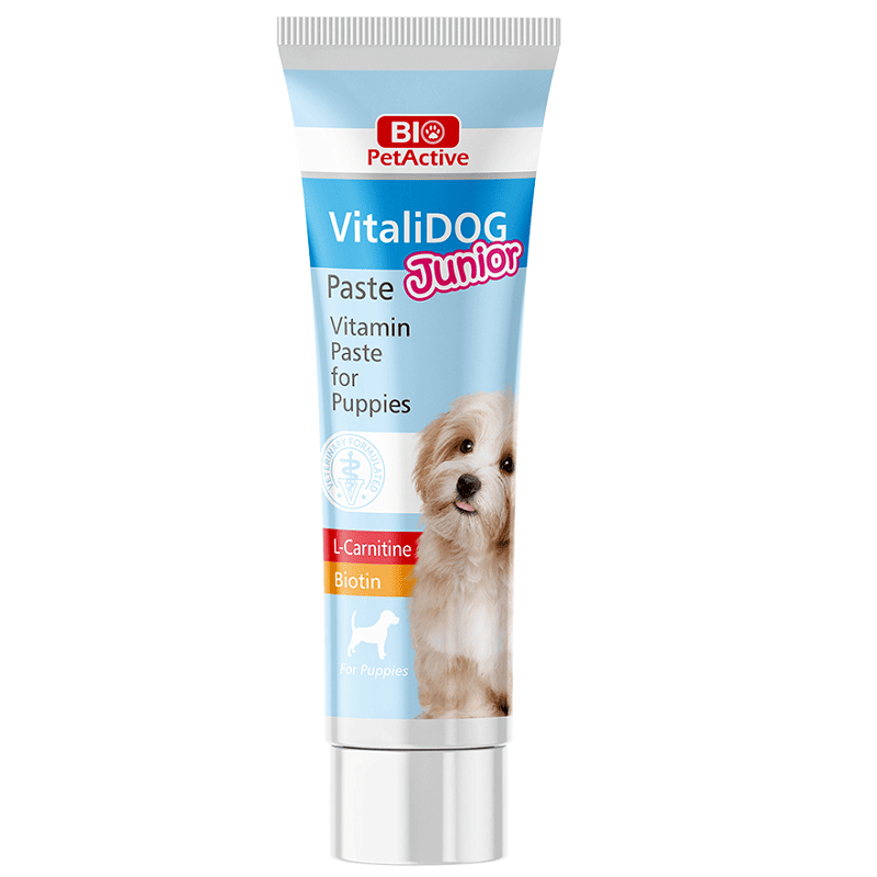 BIO PetActive VitaliDOG Paste Junior 100 ml | Pasta Vitaminizanta pentru Pui de Caine cu L-Carnitina si MOS | Suport pentru Crestere si Dezvoltare Sanatoasa