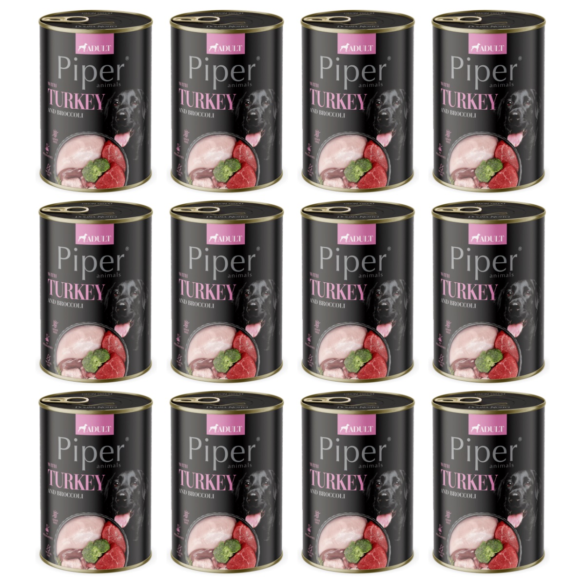PIPER Animals, cu Curcan si Broccoli, Set Conserve Hrana Umeda Pentru Caini, 12x400g