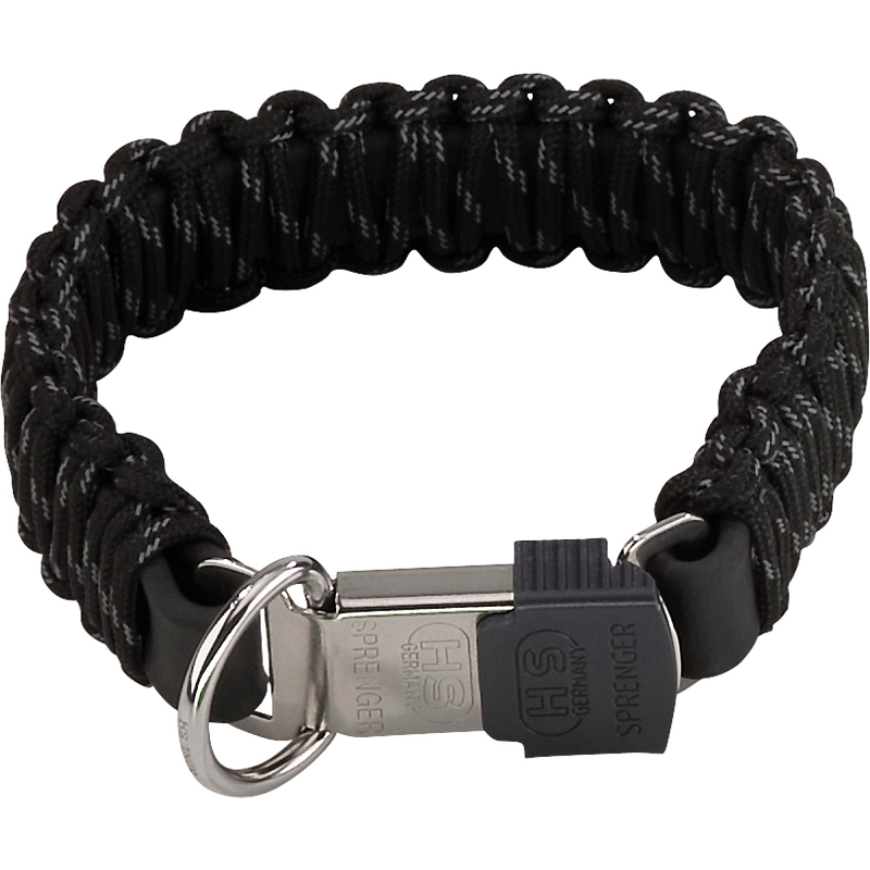 HERM. SPRENGER PARACORD, Zgarda Caine, Negru Reflectorizant, Lungime Fixa, Catarama ClickLock cu Inchidere Rapida, 60cm / 30mm