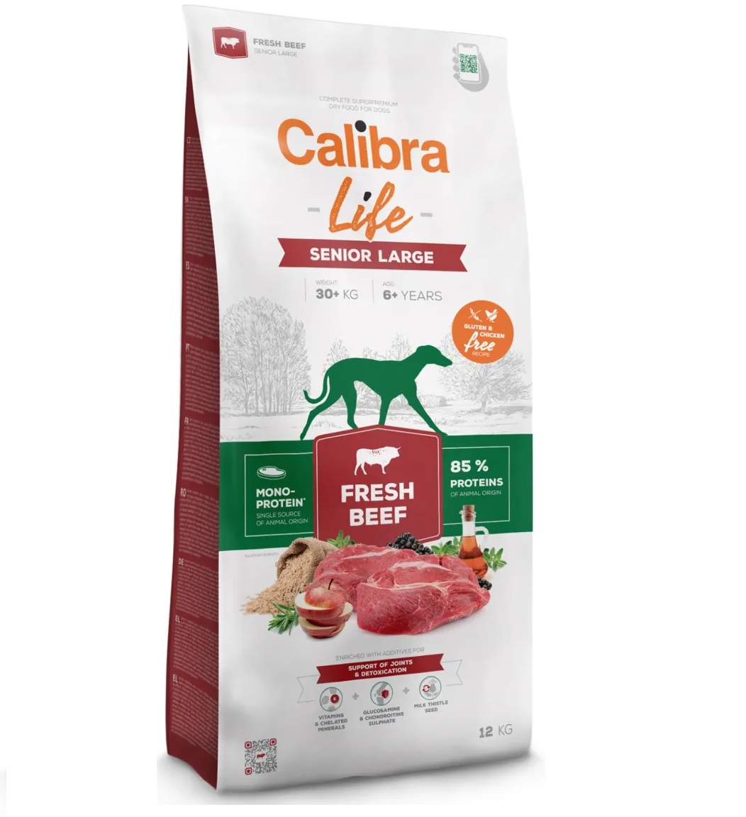 CALIBRA Dog Life Senior Large – Hrană Uscată Monoproteică cu Vită Proaspătă, Fără Gluten și Pui, pentru Câini Seniori de Talie Mare (7+ Ani), 12kg