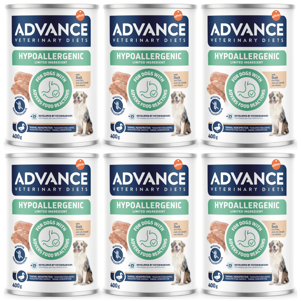 ADVANCE Veterinary Diets Dog Hypoallergenic, cu Rata, Set Conserve Hrana Umeda Monoproteica Pentru Caini Alergici, 6x400g