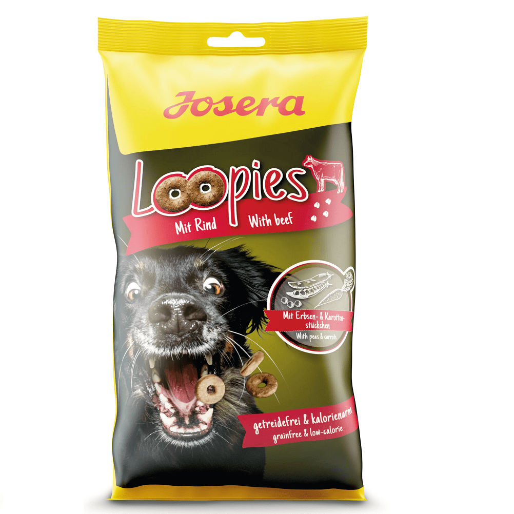 JOSERA Loopies Beef 150 g | Recompense Delicioase pentru Caini | Cu Proteina de Vita 30% | Gust Irezistibil, Textura Crocanta si Energie Controlata