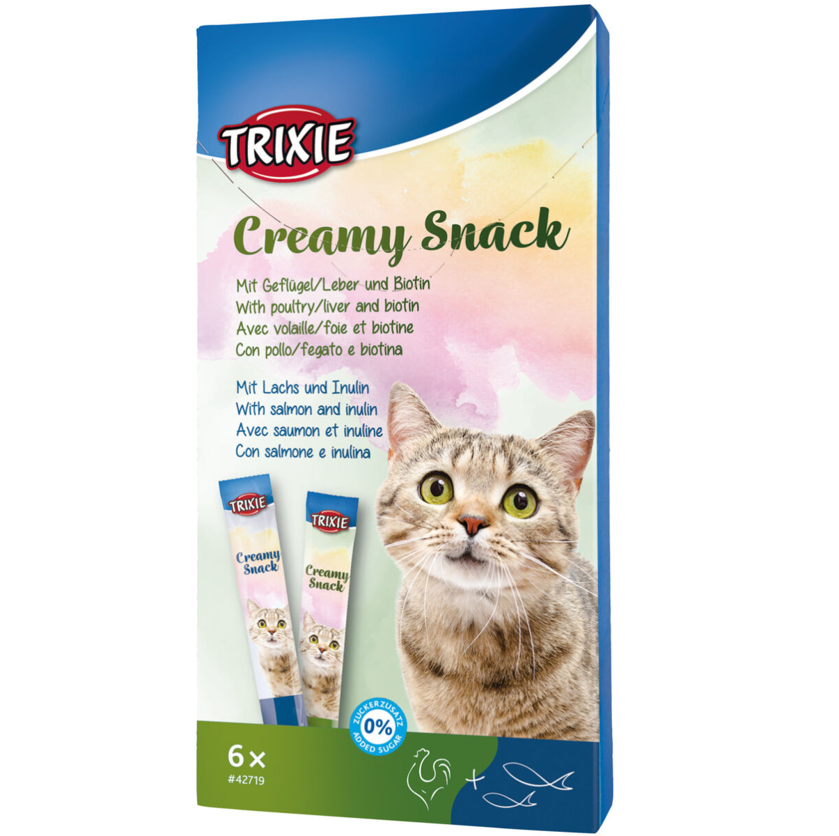 TRIXIE Creamy Snack, Recompense Lichide Pentru Pisici, cu Aroma de Somon si Pasare, 6x15g