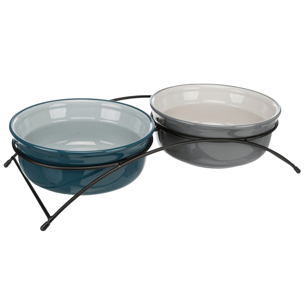 Ansamblu cu 2 Castroane Ceramice Pentru Caini Dispuse in Suport Metalic, 2x600ml