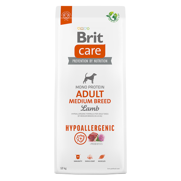 BRIT CARE Hypoallergenic Adult Medium Breed, cu Miel, Hrană Uscata Monoproteică pentru Câini Adulți de Talie Medie, 12kg