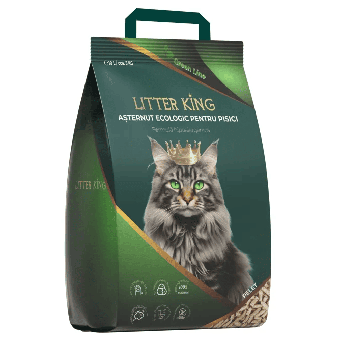 LITTER KING Pelet Asternut Ecologic pentru Pisici 10L / 5kg | Fara Praf, Control Eficient al Mirosurilor si 100% Biodegradabil
