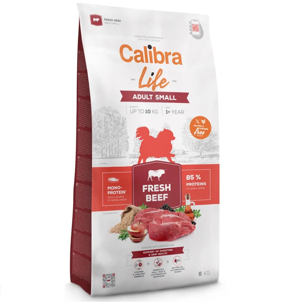 CALIBRA Dog Life Adult Small – Hrană Uscată Monoproteică cu Vită Proaspătă, Fără Gluten și Pui, pentru Câini Adulți de Talie Mica(<10 kg), 6kg