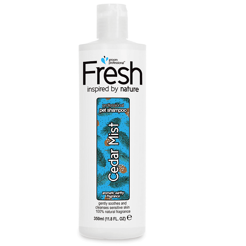 GROOM PROFESSIONAL Fresh Cedar Mist Shampoo 350 ml | Sampon Profesional Concentrat (dilutie 24:1) cu Ceai Verde Organic pentru Caini | Curatare Delicata si Calmarea Pielii