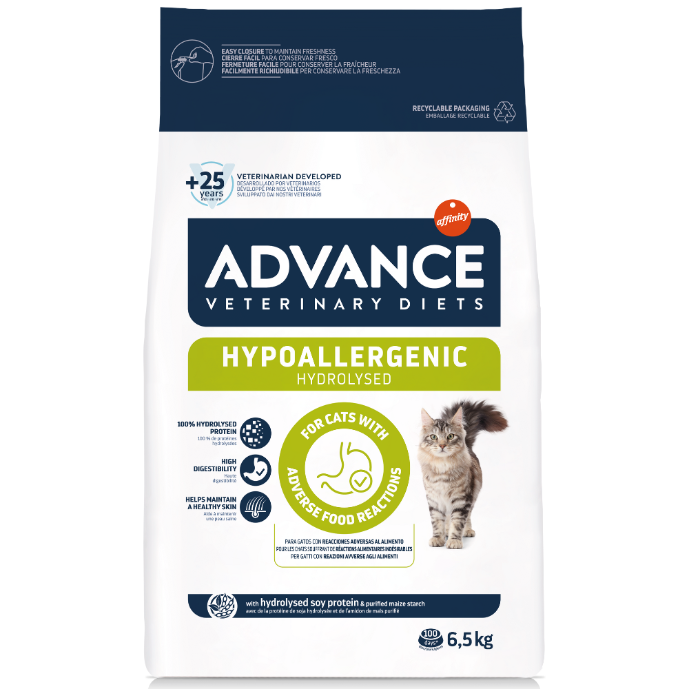 ADVANCE Veterinary Diets HYPOALLERGENIC, 100% Proteine Hidrolizate, Hrana Uscata Pentru Pisici cu Alergii Severe, 6.5kg