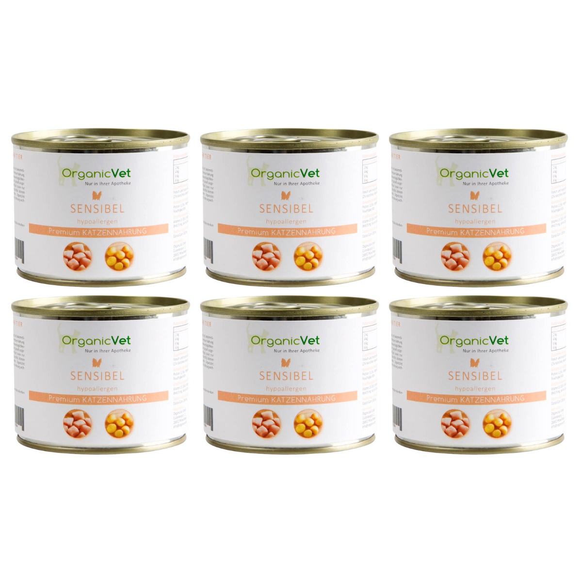 OrganicVet  Feline Veterinary Sensibel, Set Diete Umede, cu Carne de Pasare,  Pentru Pisici Sensibile, Predispuse la Alergii si Intolerante, 6x200g