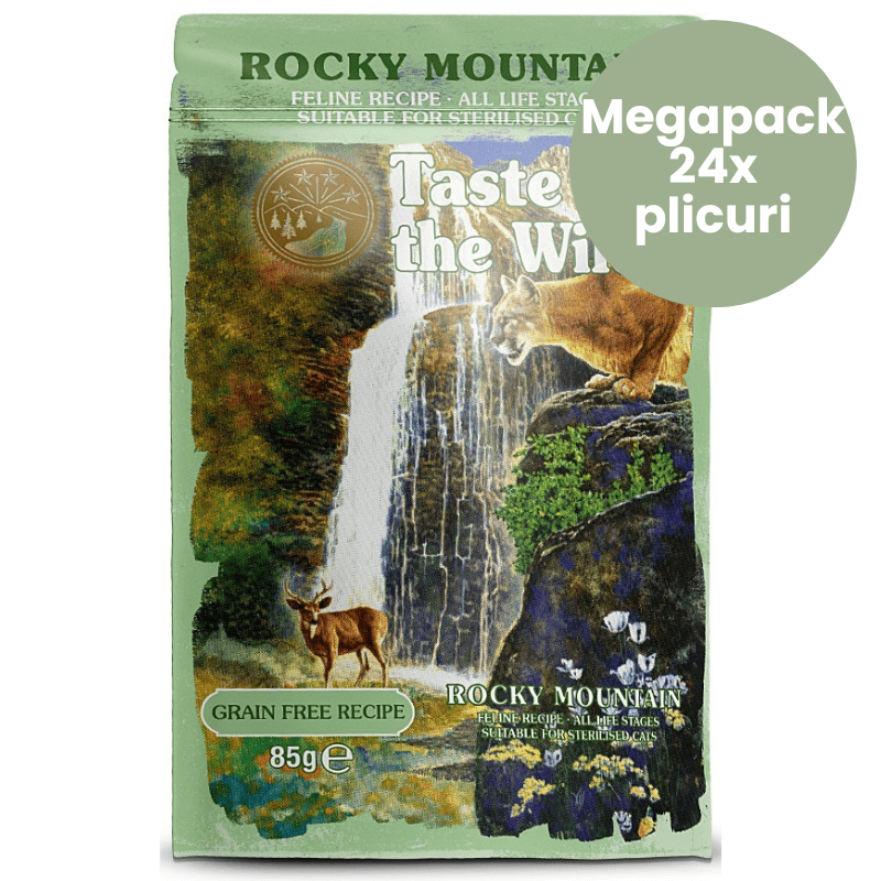 TASTE of the WILD Cat Pouch All Life Stages Rocky Mountain Megapack 24x85 g | Hrana Umeda Fara Cereale pentru Pisici de Toate Varstele | Bucati de Pui si Somon in Sos