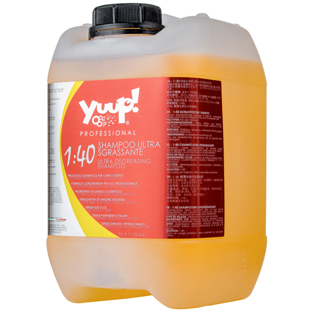 YUUP! Professional Ultra Degreasing, Sampon Concentrat 1:40, Ultra Degresant, Pentru Caini si Pisici, Curatare Profunda si Indepartare Completa Mirosuri Persistente, Orice Tip de Blana, 5L