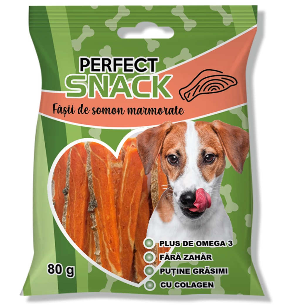 PERFECT Snack, Recompense Pentru Caini, Fasii Marmorate cu Carne de Somon, 80g