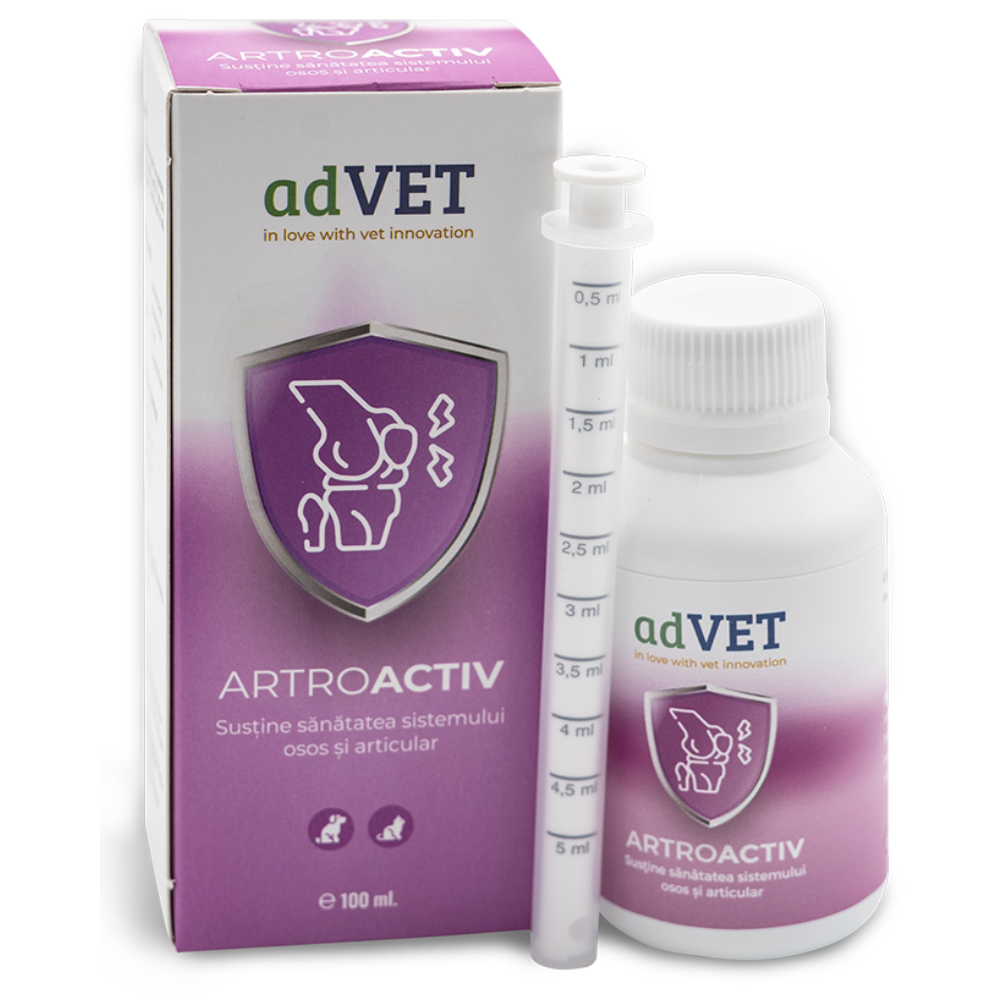 AdVET Artroactiv Solutie Orala 100 ml – Supliment pentru Sanatatea Oaselor si Articulatiilor la Caini si Pisici