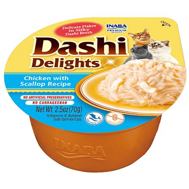 CIAO Dashi Delights Pui si Scoici 70 g | Hrana Umeda Complementara pentru Pisici | Bucatele de Carne in Supa Dashi, Delicioasa si Sanatoasa, Fara Cereale