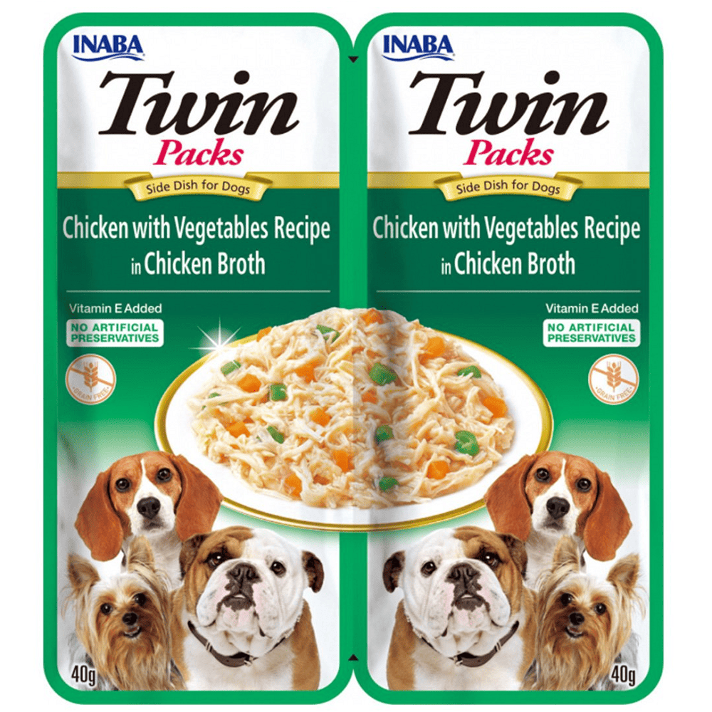 CHURU Twin Packs Chicken with Vegetables Recipe in Chicken Broth 2x40 g | Hrana Umeda Complementara pentru Caini cu Pui si Legume, in Supa de Pui
