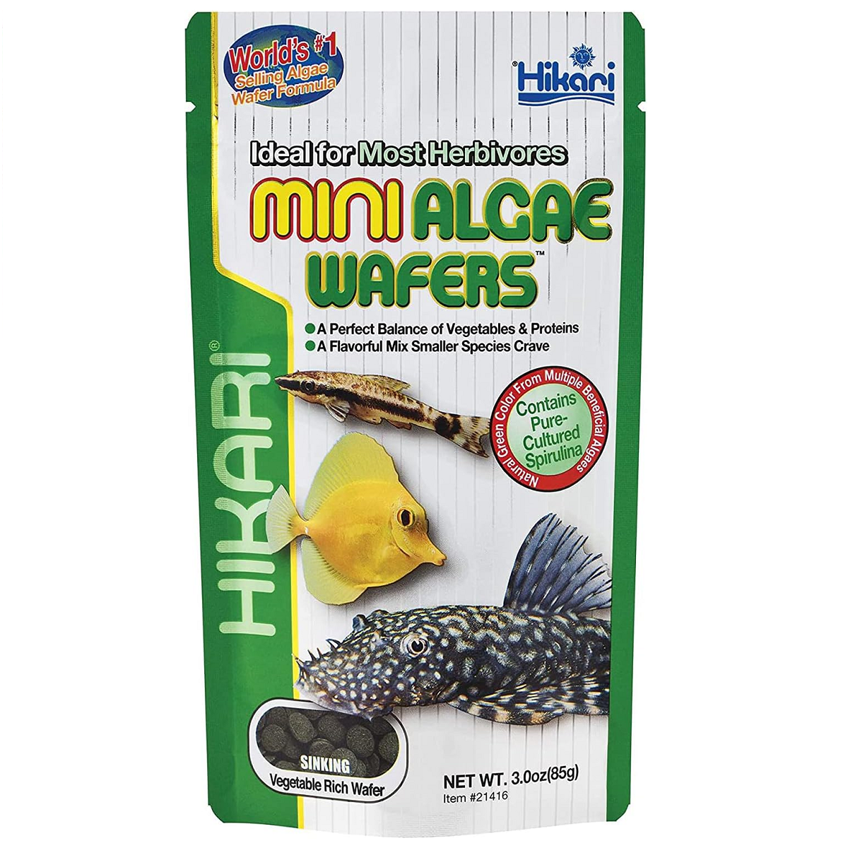 HIKARI Mini Algae Wafers, 85 g – Hrana Completa pentru Pleco si Pesti Ierbivori Mici de Fund, Inclusiv Specii Marine