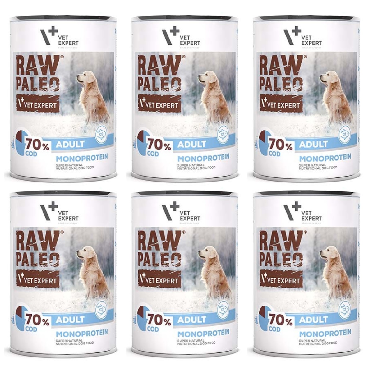RAW PALEO Adult, cu Cod, Set Conserve Hrana Umeda Monoproteica, Fara Cereale, Pentru Caini, 6x400g