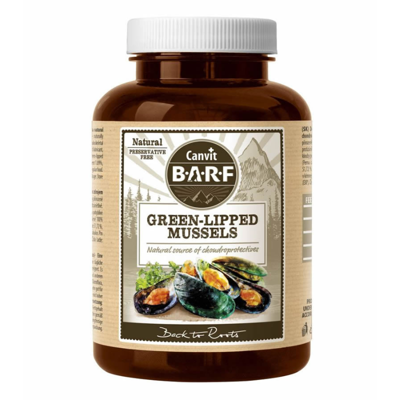 CANVIT BARF Green-Lipped Mussel 180 g – Supliment Natural cu Midii Verzi pentru Caini si Pisici, Sprijin pentru Articulatii si Mobilitate
