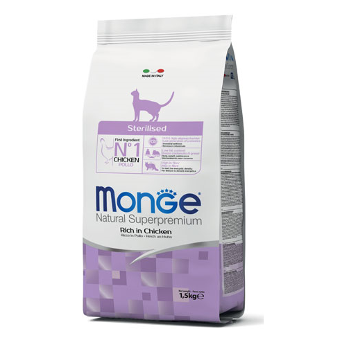 MONGE Natural Superpremium Cat Adult Sterelised, cu Pui, Hrana Uscata Pentru Pisici Adulte Sterliizate, 1.5lg