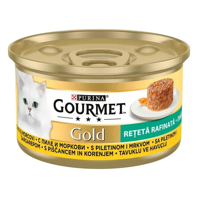 PURINA Gourmet Retete Rafinate, cu Pui si Morcovi, Conserva Hrana Umeda Pentru Pisici, 85g