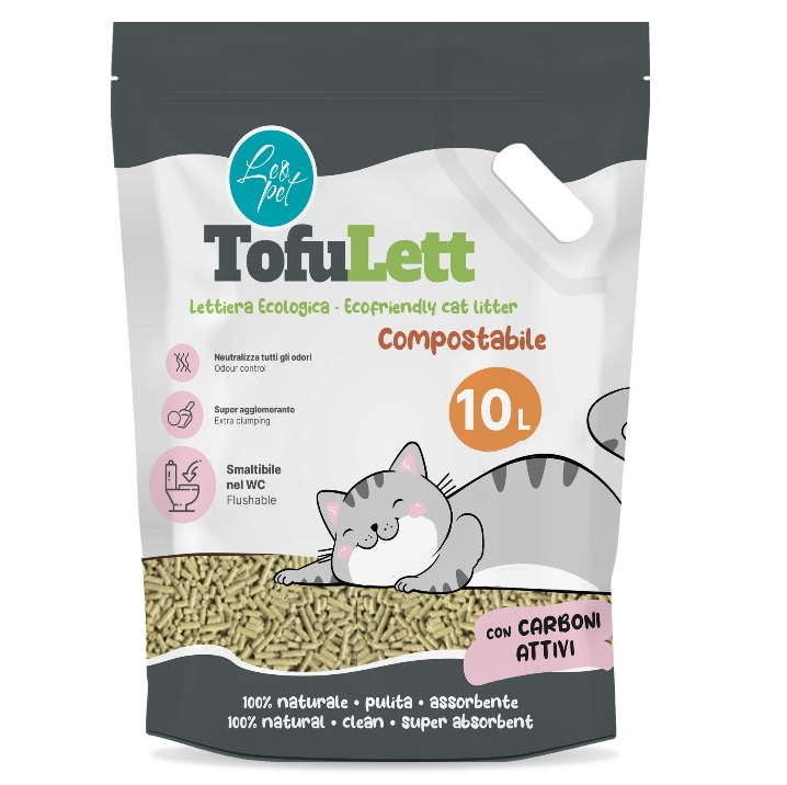 LEO PET TofuLett Asternut Igienic Ecologic, cu Tofu si Carbune Activ, Pentru Litiera Pisici, 6L