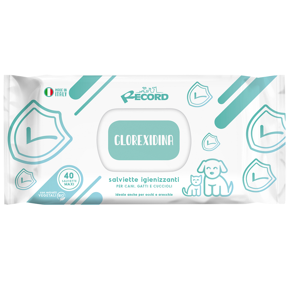 RECORD Servetele Umede Antiseptice, cu Clorhexidina, Efect Antibacterian si Antimicotic, Curatare Labute, Fata, Urechi si Pliuri ale Pielii, 40buc.