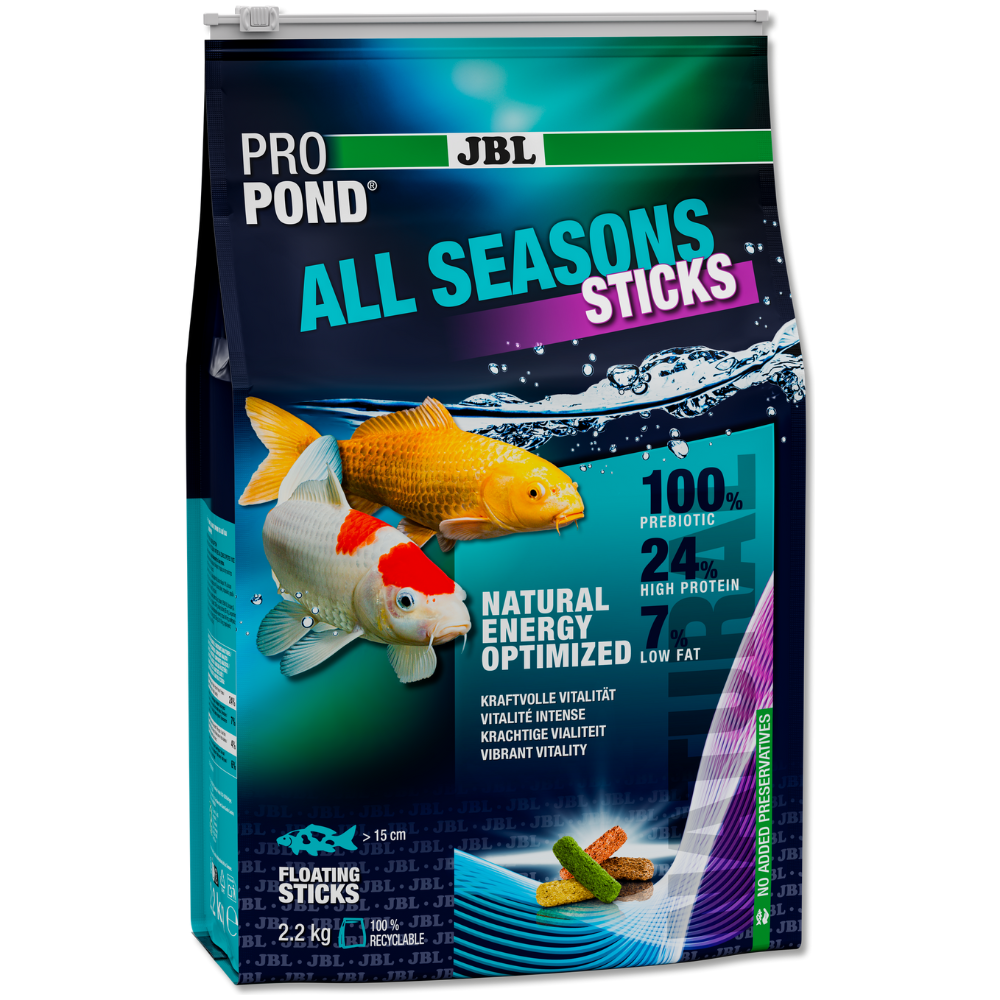 JBL ProPond All Seasons Floating Sticks – Hrană Completă pentru Koi si Pești de Iaz, 24% Proteină, 2.2 kg