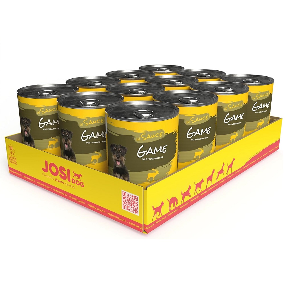 JosiDog Bucățele de Vânat în Sos, Set 12x415 g – Hrană Umedă pentru Câini Adulți, cu Gust Deosebit și Ingrediente Naturale Selectate